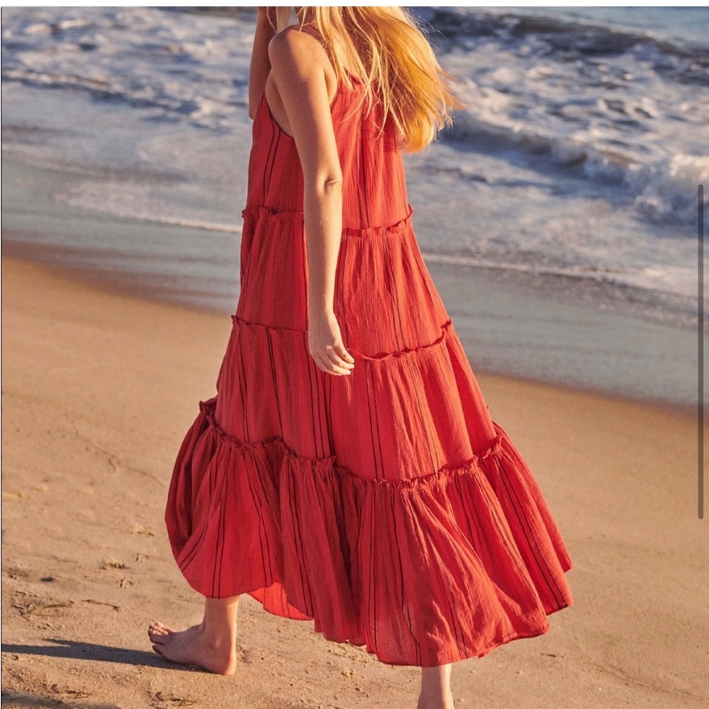 Sundry Orange Stripe Tiered Maxi Sleeveless Dress 100% Cotton S